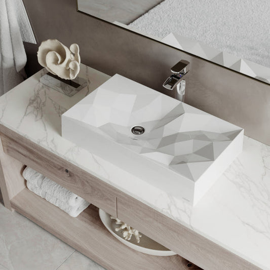 Diamond Quartz Composite Vessel Bathroom Sink in Grey