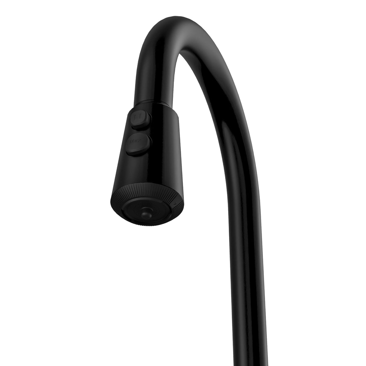 Elmsworth pull down kitchen faucet in Matte Black, spray head side view