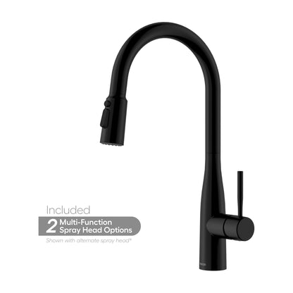 Faraday pull down kitchen faucet in Matte Black, shown with the alternate spray head