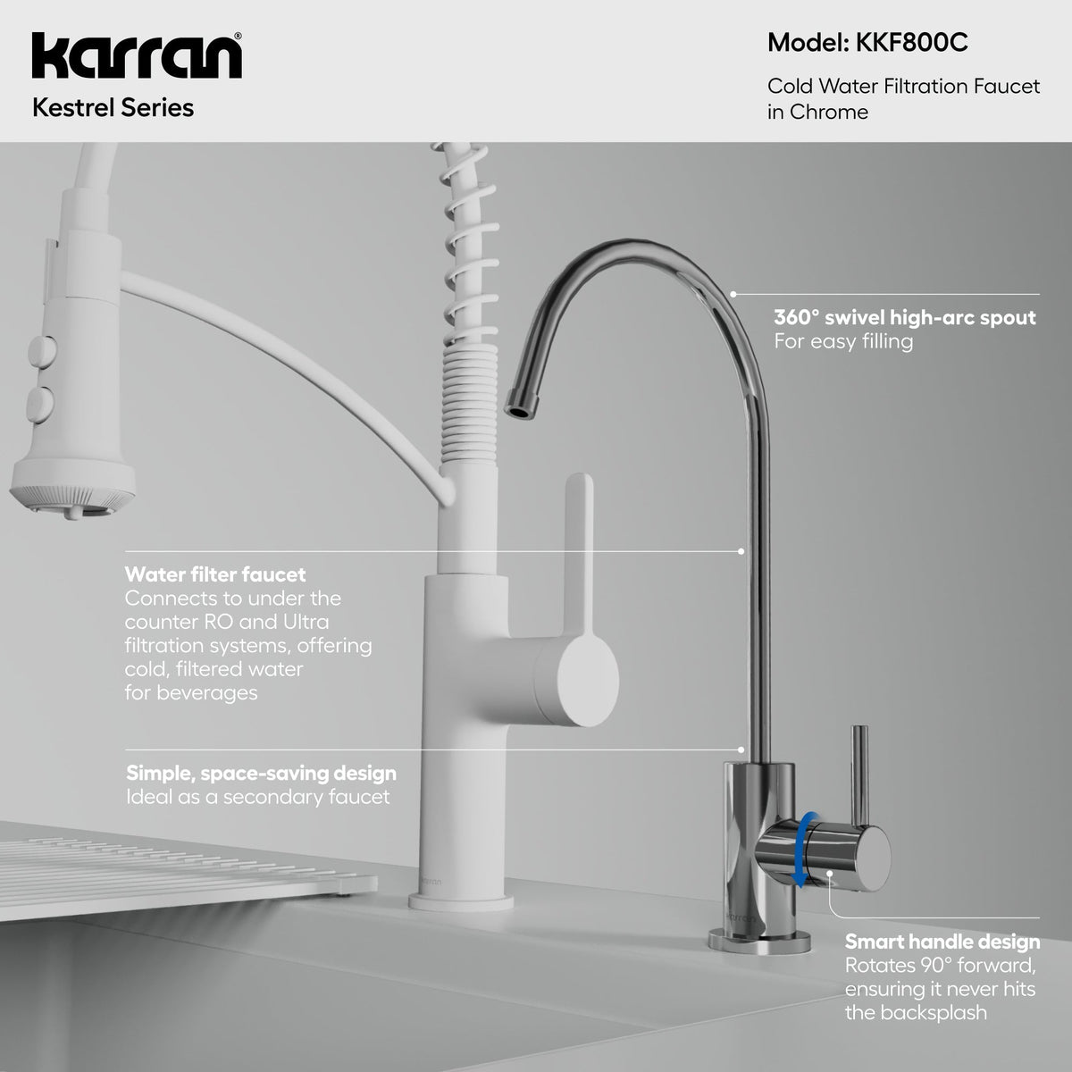 Kestrel beverage and filtered water faucet in Polished Chrome, feature highlights