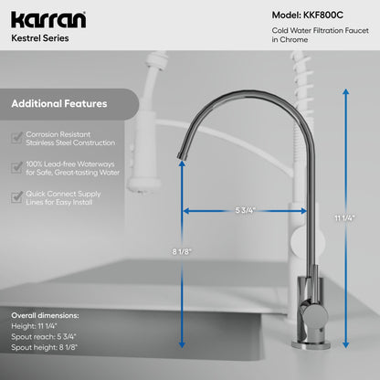 Kestrel beverage and filtered water faucet in Polished Chrome, dimensions diagram