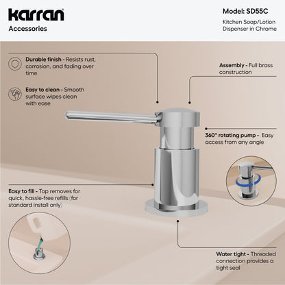 Pembrey kitchen soap dispenser in Polished Chrome, feature highlights