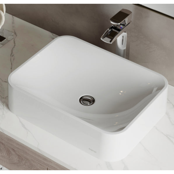 Sea Crest vessel bathroom sink in quartz composite, rectangular