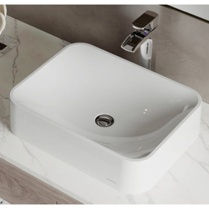 Sea Crest vessel bathroom sink in quartz composite, rectangular