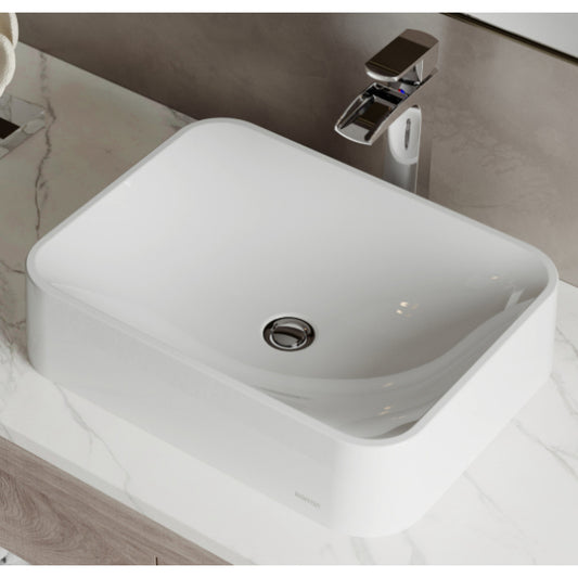 Sea Crest vessel bathroom sink in quartz composite, rectangular