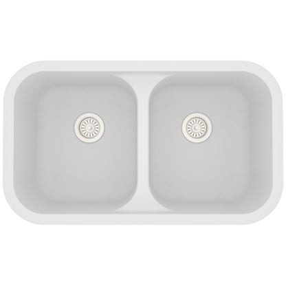 Seamless 33" Quartz Composite Undermount Double Basin Kitchen Sink