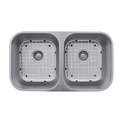 Stainless steel kitchen sink grid for E-350, U-5050, Q-350, shown in a matching sink