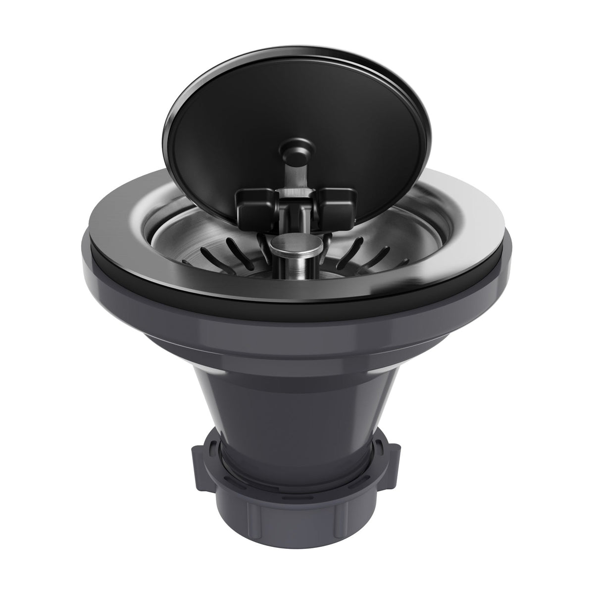 Stainless steel kitchen sink basket strainer with cover, with the basket shown