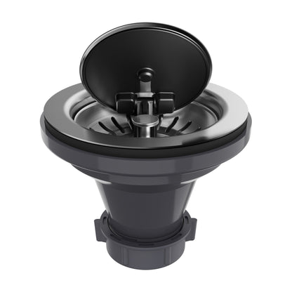 Stainless steel kitchen sink basket strainer with cover, with the basket shown