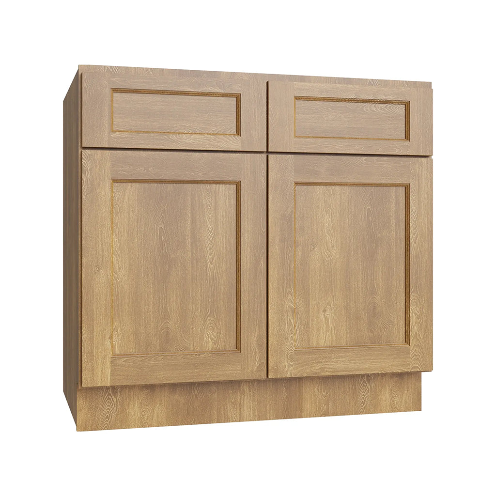 RTA 30"W Kitchen Base Cabinet with Double Doors and Double Drawer in Brooklyn Fawn