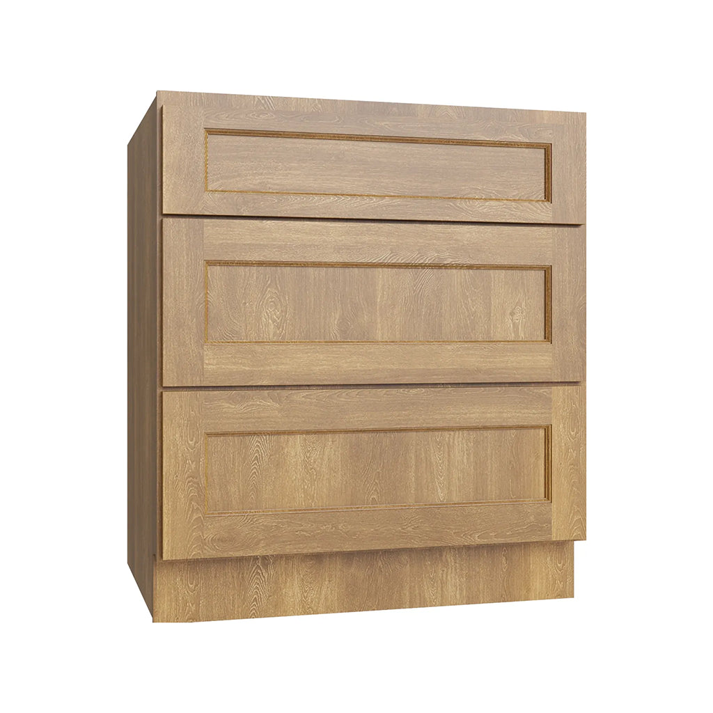 RTA 30"W Kitchen Three Drawer Base Cabinet in Brooklyn Fawn