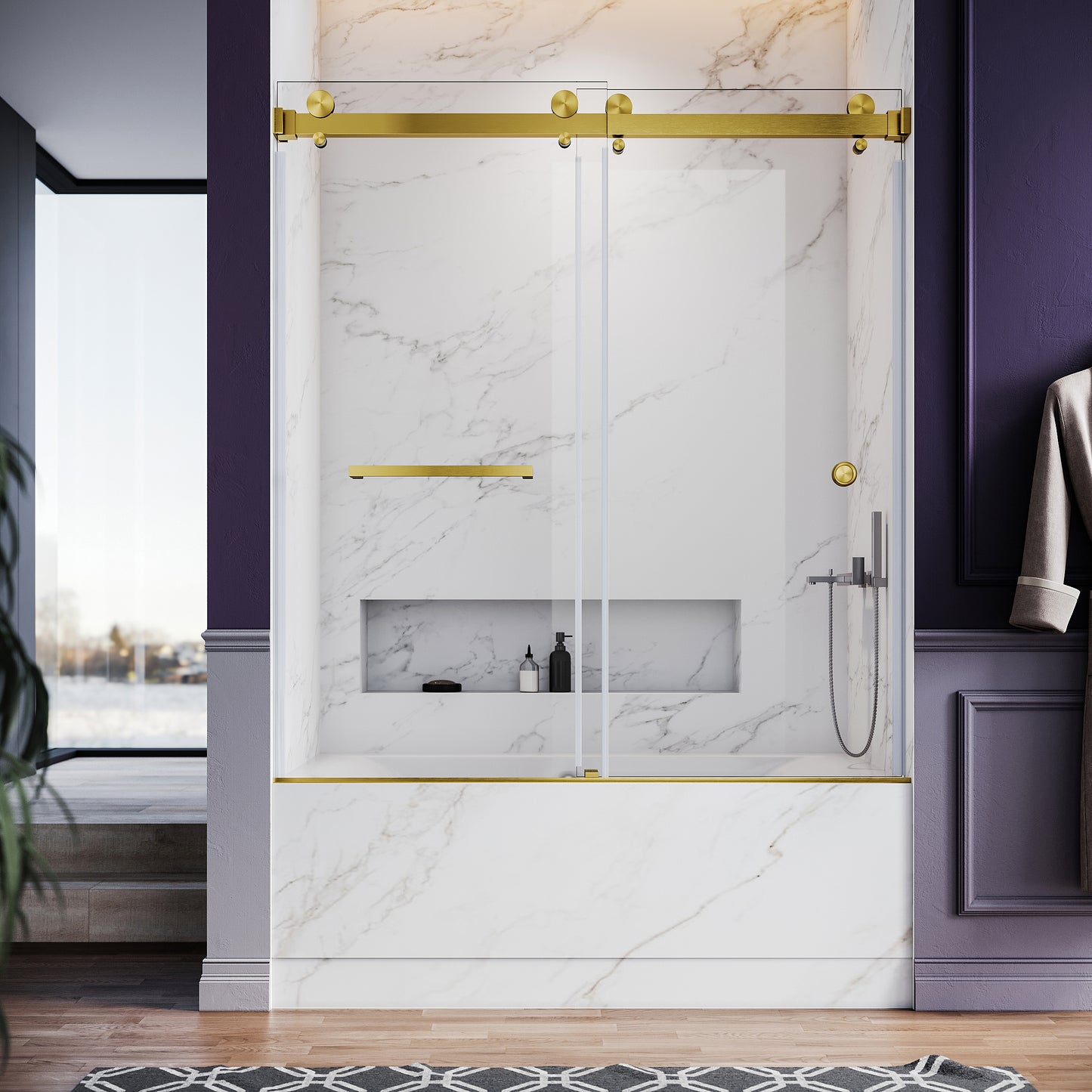 Kuron Frameless Double Sliding Glass Shower Door