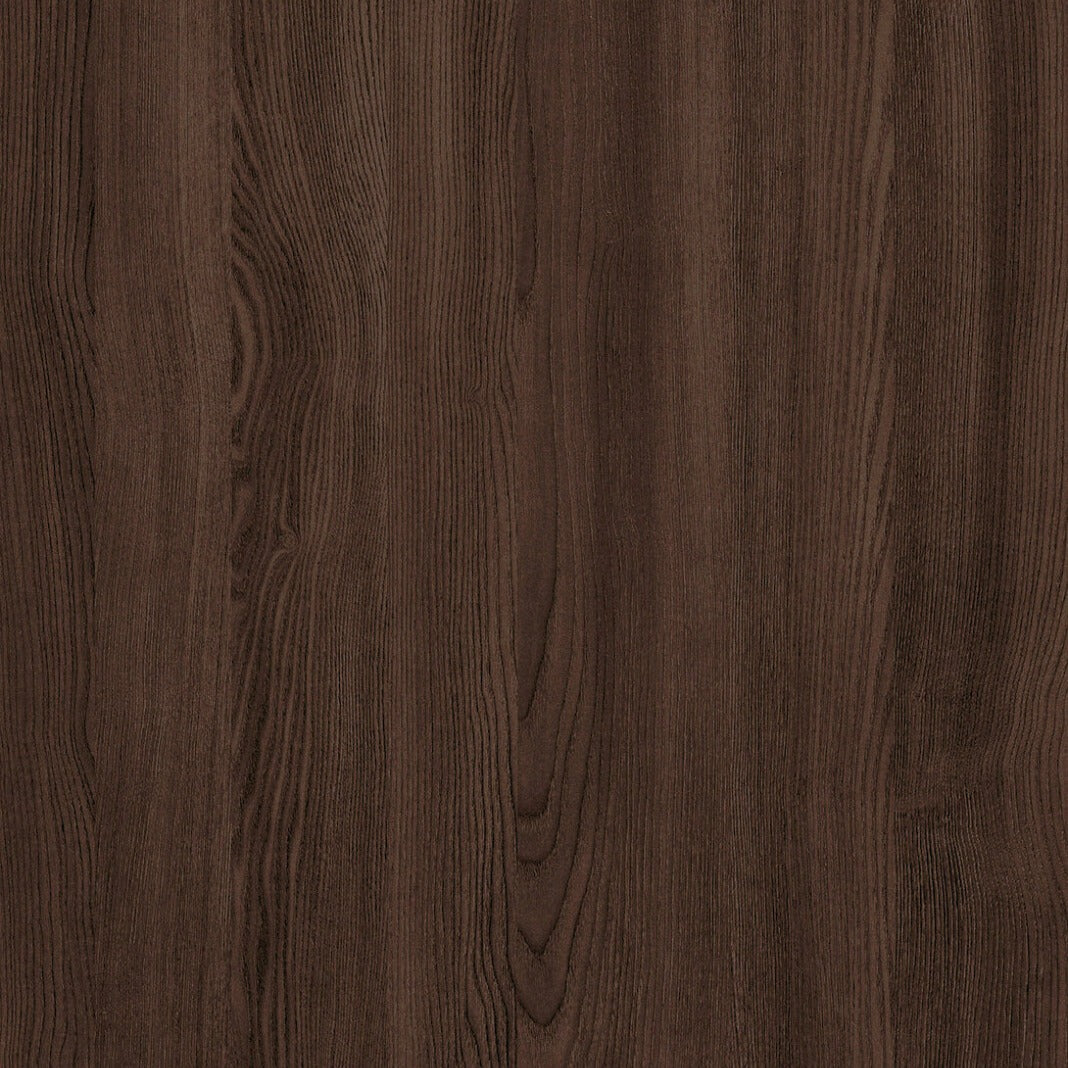 Syncron Como Ash 3 textured cabinet panel swatch showing the dark ash woodgrain