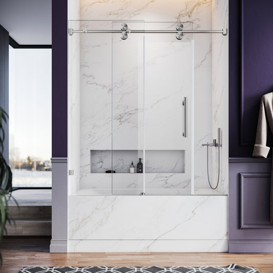 Lula frameless single sliding shower door in 3/8 inch clear tempered glass