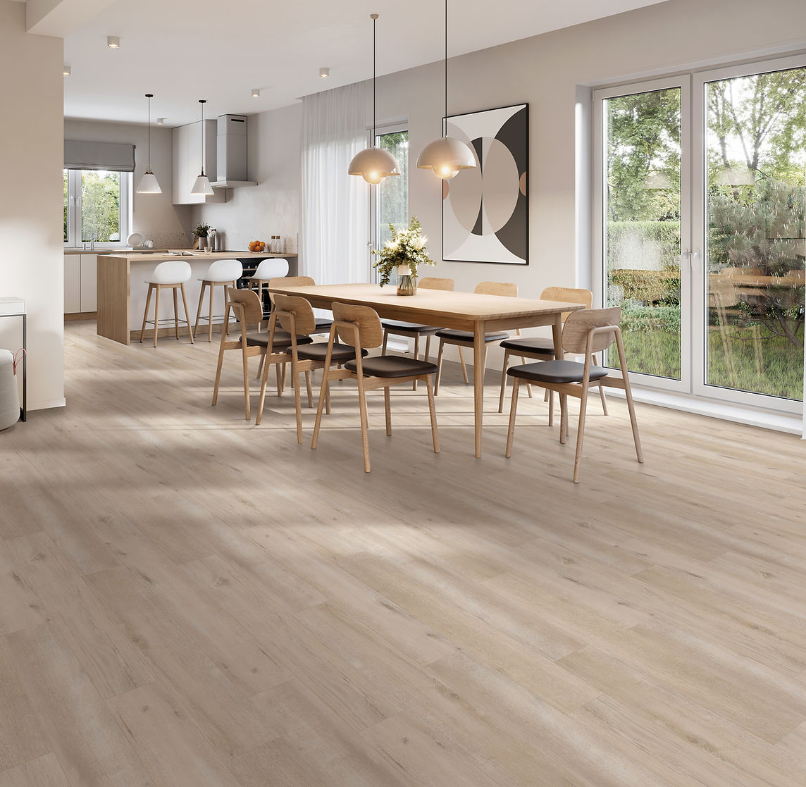 Glen Manor Brulee waterproof SPC vinyl plank flooring, EIR texture, diamond dust surface, beveled 48 by 7 inch planks