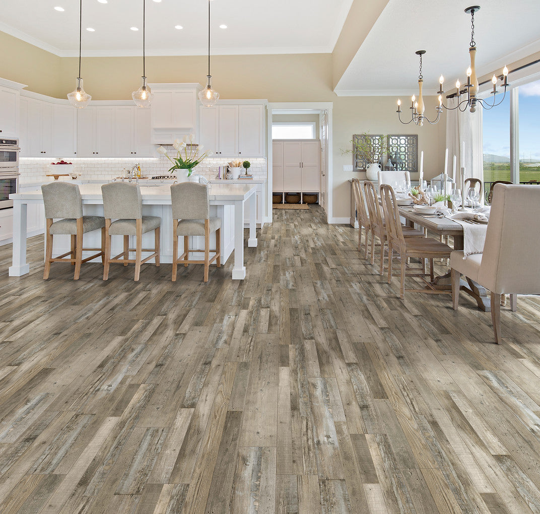 Glen Manor Driftwood waterproof SPC vinyl plank flooring, EIR texture, 22 mil wear layer, 6.5 mm core