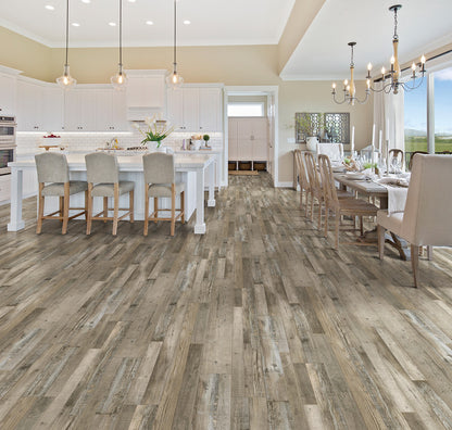 Glen Manor Driftwood waterproof SPC vinyl plank flooring, EIR texture, 22 mil wear layer, 6.5 mm core