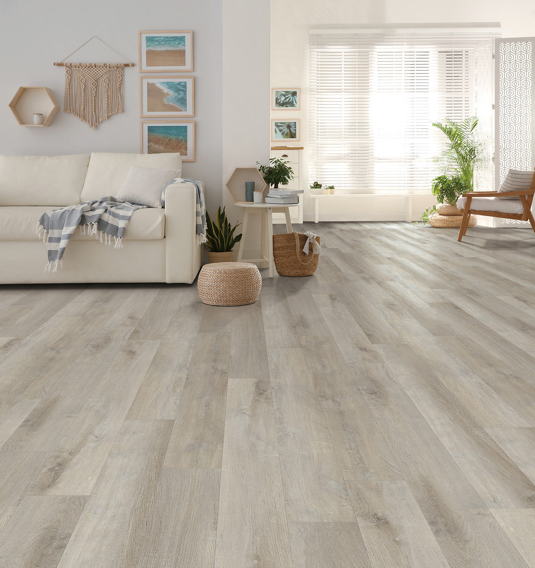 Glen Manor Earl Grey waterproof SPC vinyl plank flooring, EIR texture, beveled 48 by 7 inch planks, matte