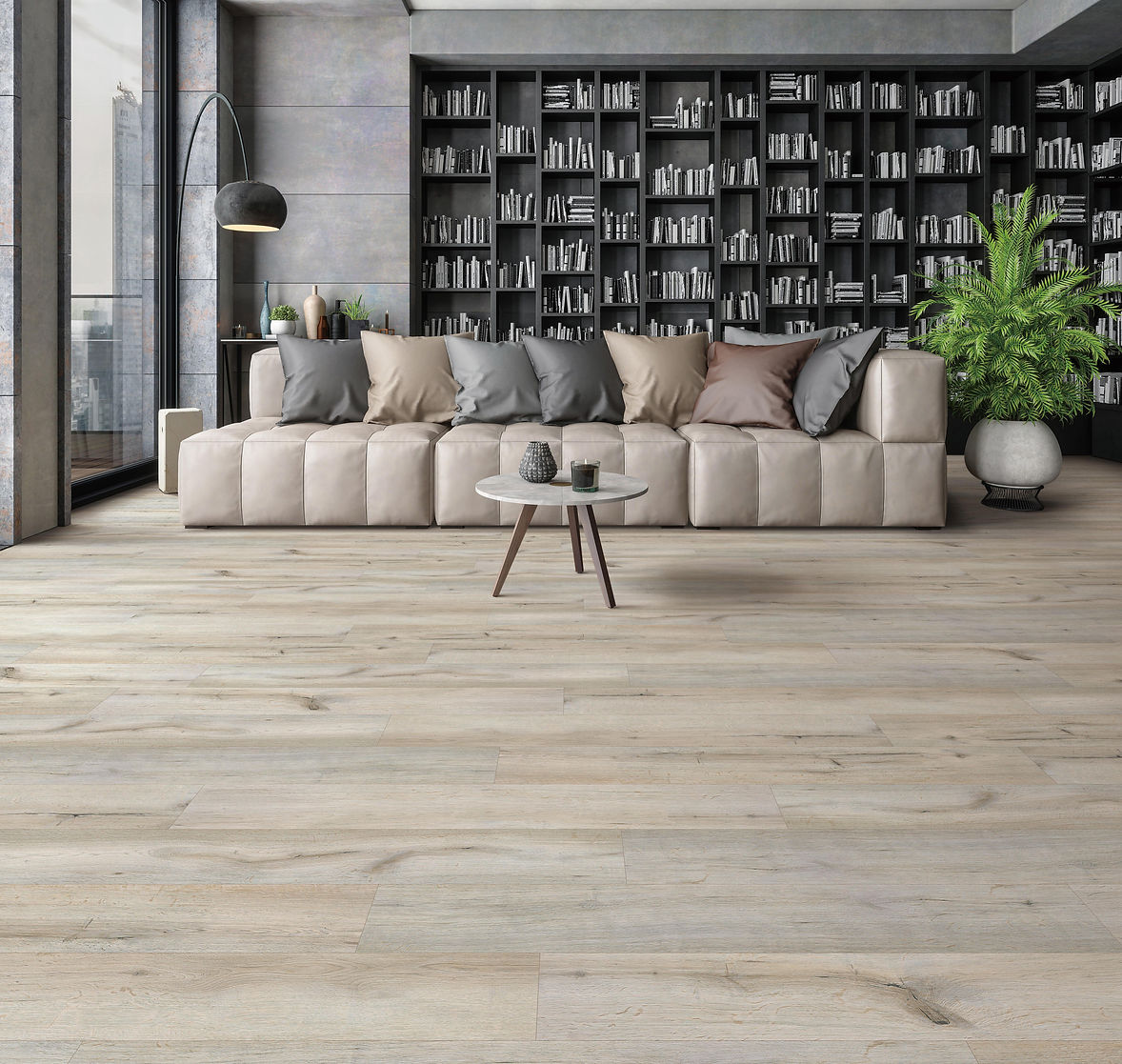 Pacific Acres Beach waterproof SPC vinyl plank flooring, diamond dust surface, micro-bevel edges, 48 by 7 inch planks
