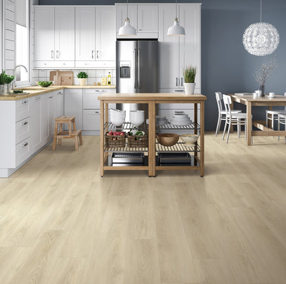 Royal Oaks Champagne waterproof SPC vinyl plank flooring, EIR grain texture, 8 mm core, Uniclic click-lock