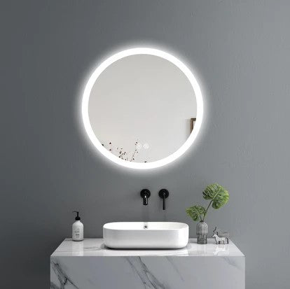 Glimpse Round LED Mirror, round frameless LED wall mirror with anti-fog