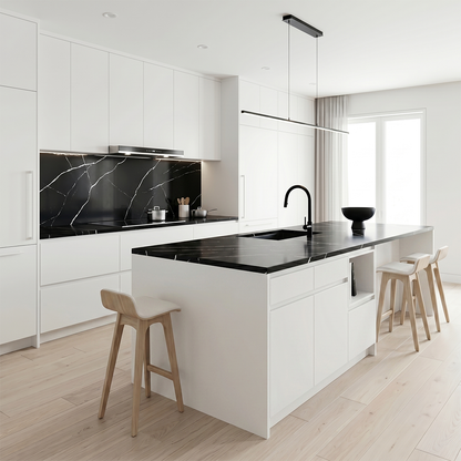 LX-Black Marquina Quartz Slab