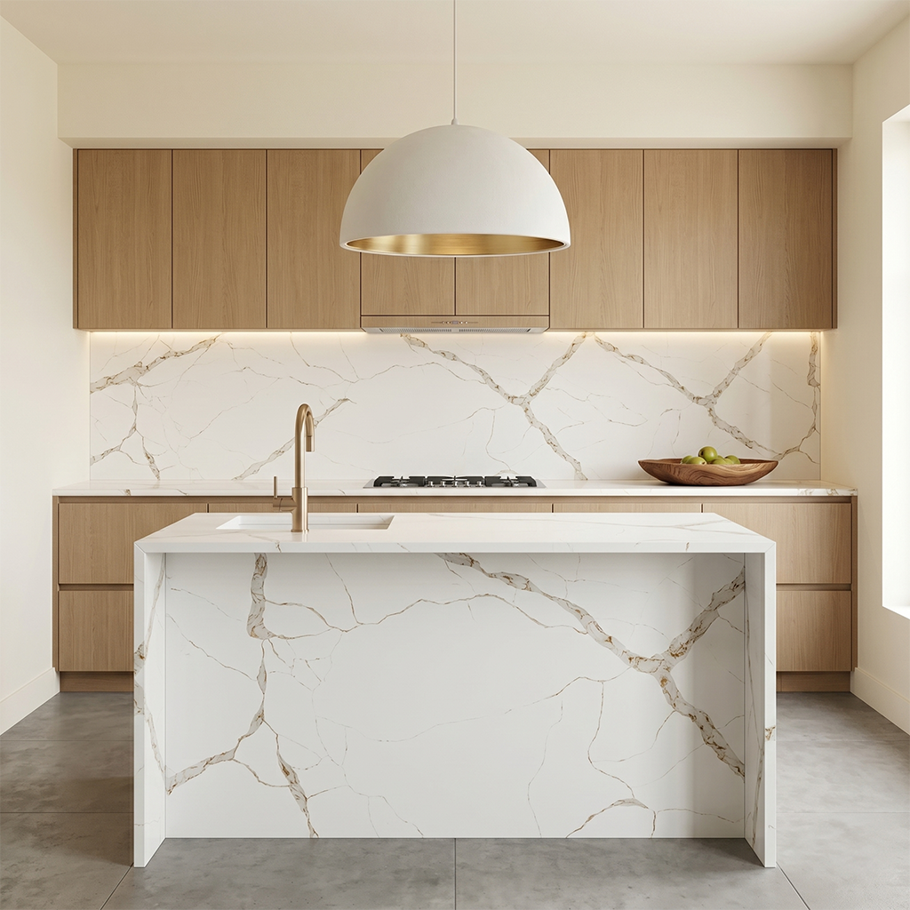 LX-Calacatte Amberline Quartz Slab