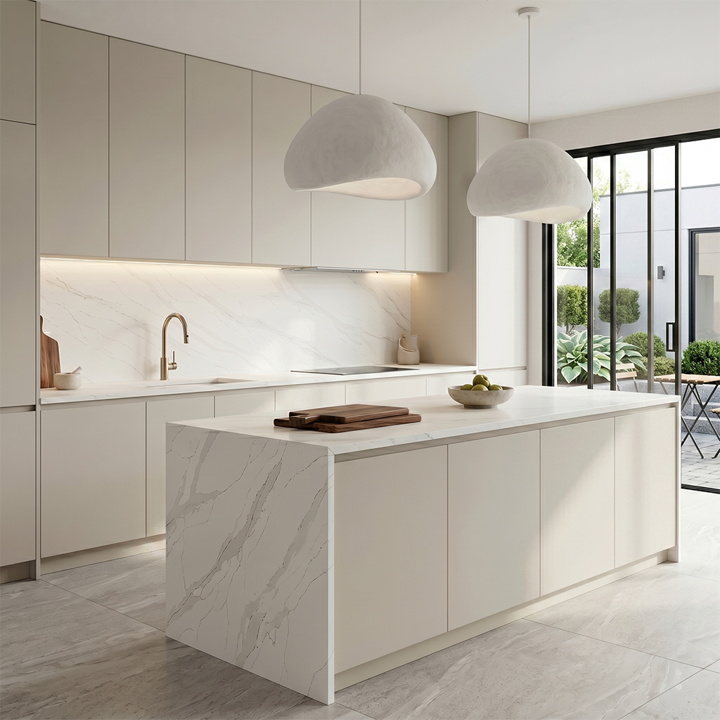 LX-Calacatte Dawntrace Quartz Slab