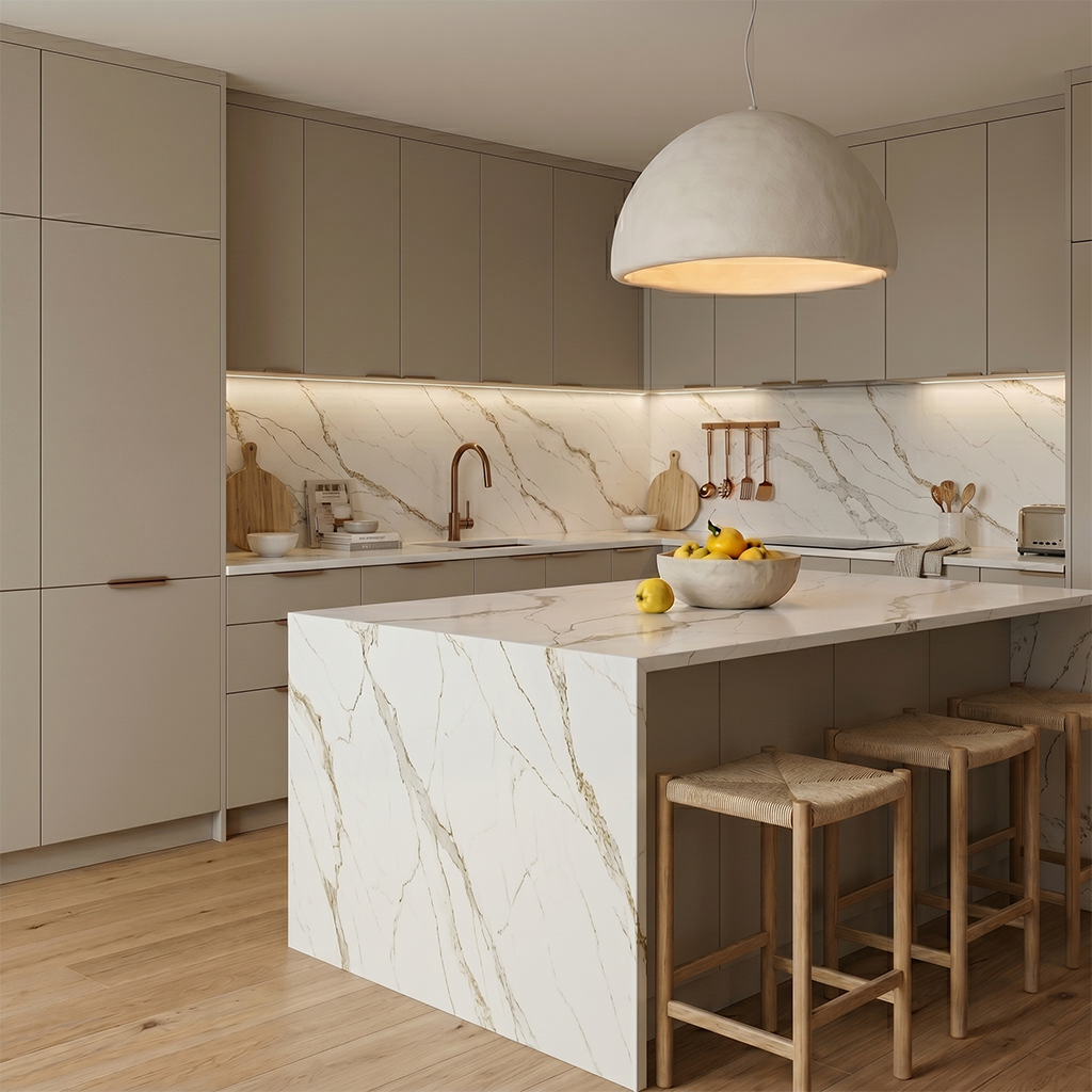 LX-Calacatte Golden Veil Quartz Slab