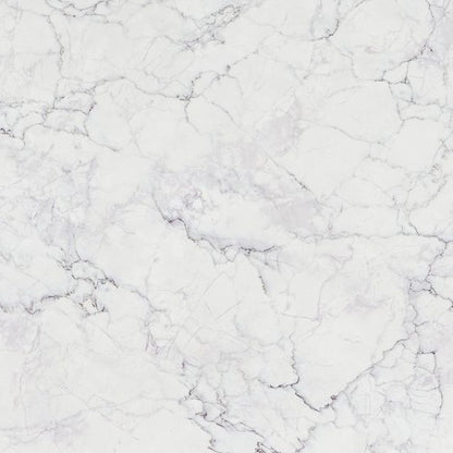 Rested Haze engineered quartz slab, soft white base with grey and lavender veining, polished finish