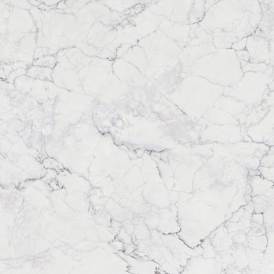 Rested Haze engineered quartz slab, soft white base with grey and lavender veining, polished finish