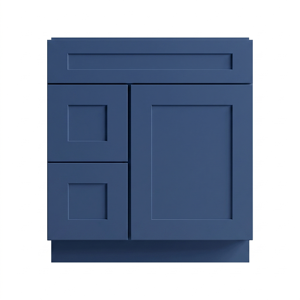 RTA Blue Shaker 30" Freestanding Bathroom Vanity 2-Drawer Left Combo Base