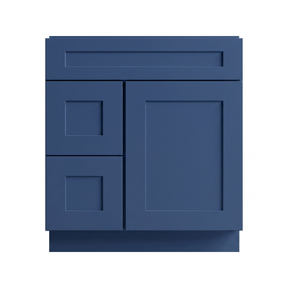 RTA Blue Shaker 30" Freestanding Bathroom Vanity 2-Drawer Left Combo Base