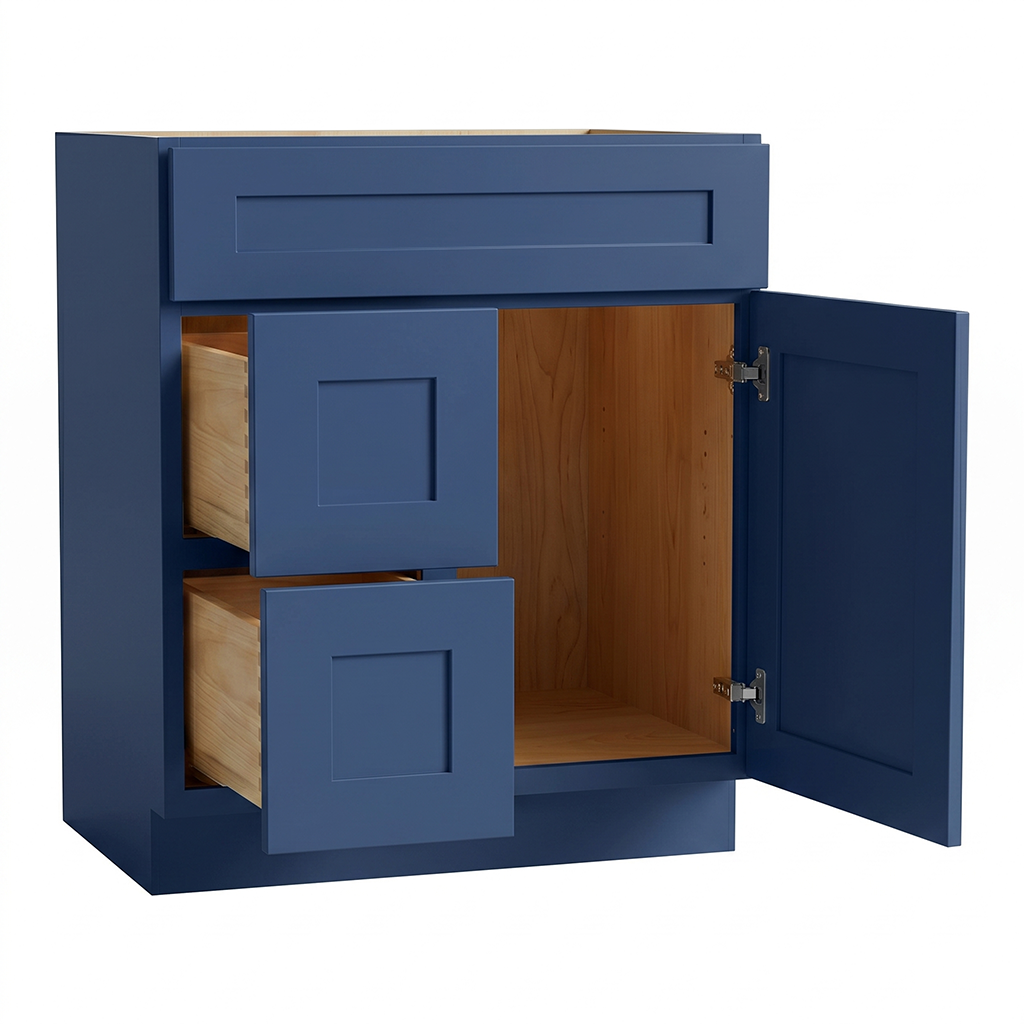 RTA Blue Shaker 30" Freestanding Bathroom Vanity 2-Drawer Left Combo Base