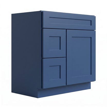 RTA Blue Shaker 30" Freestanding Bathroom Vanity 2-Drawer Left Combo Base