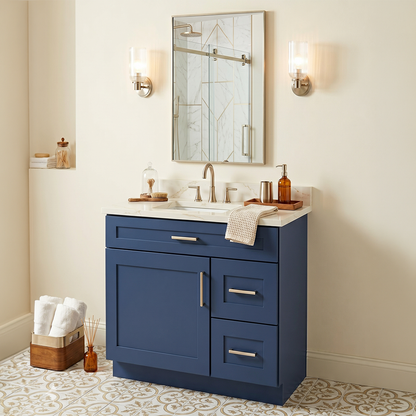 RTA Blue Shaker 30" Freestanding Bathroom Vanity 2-Drawer Right Combo Base