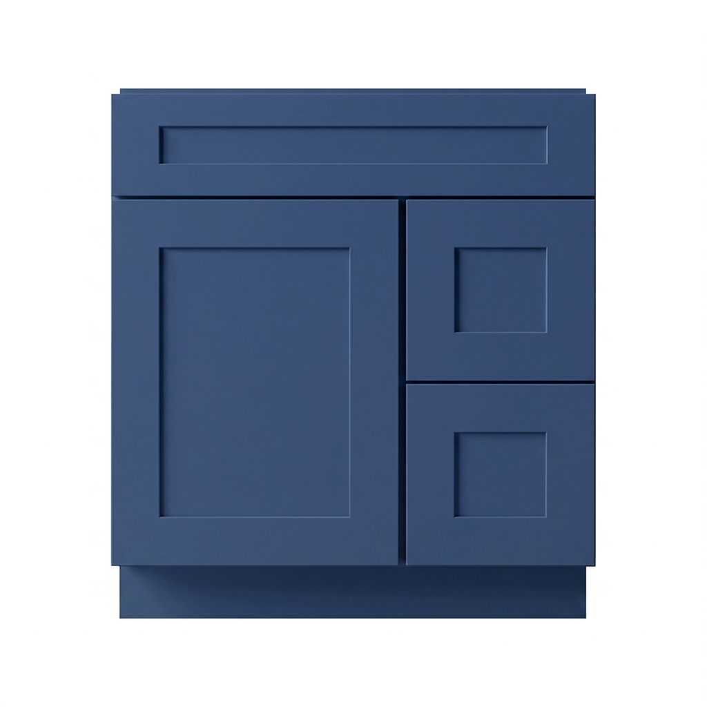 RTA Blue Shaker 30" Freestanding Bathroom Vanity 2-Drawer Right Combo Base