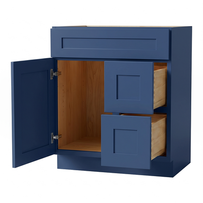 RTA Blue Shaker 30" Freestanding Bathroom Vanity 2-Drawer Right Combo Base
