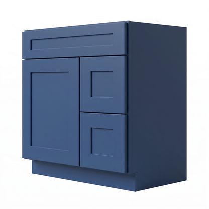 RTA Blue Shaker 30" Freestanding Bathroom Vanity 2-Drawer Right Combo Base