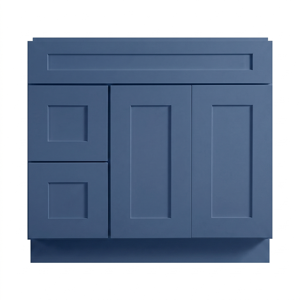 RTA Blue Shaker 36" Freestanding Bathroom Vanity 2-Drawer Left Combo Base