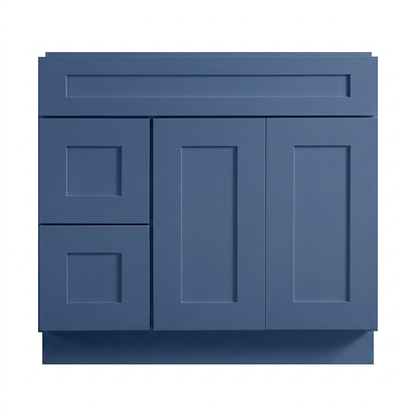 RTA Blue Shaker 36" Freestanding Bathroom Vanity 2-Drawer Left Combo Base