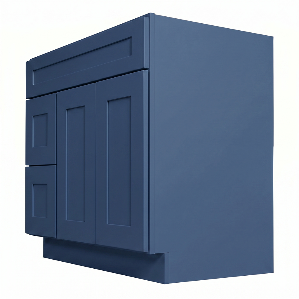 RTA Blue Shaker 36" Freestanding Bathroom Vanity 2-Drawer Left Combo Base
