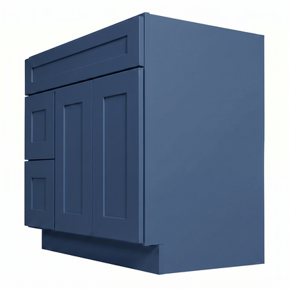 RTA Blue Shaker 36" Freestanding Bathroom Vanity 2-Drawer Left Combo Base