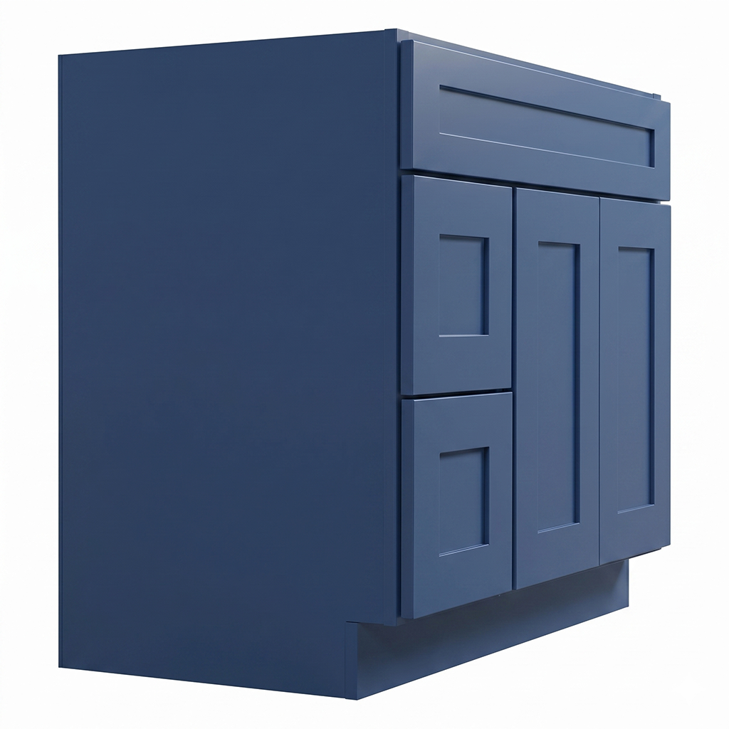 RTA Blue Shaker 36" Freestanding Bathroom Vanity 2-Drawer Left Combo Base
