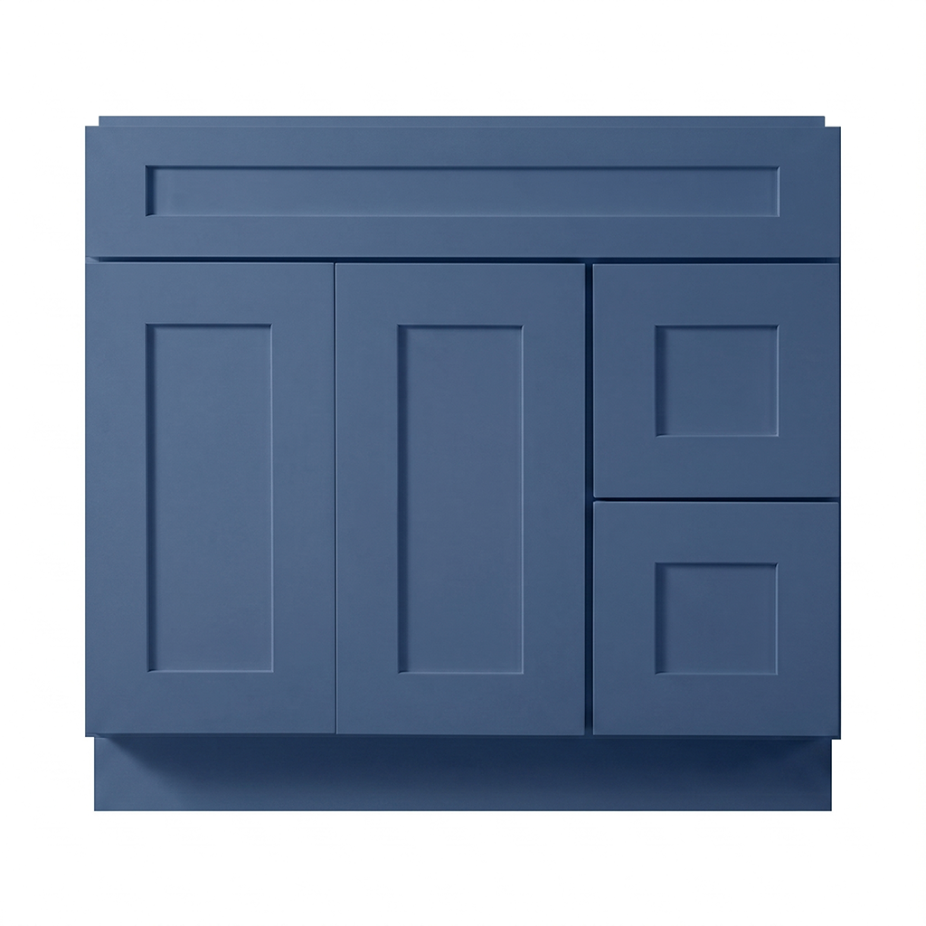 RTA Blue Shaker 36" Freestanding Bathroom Vanity 2-Drawer Right Combo Base