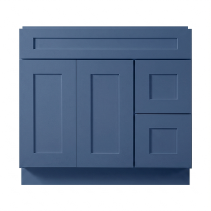RTA Blue Shaker 36" Freestanding Bathroom Vanity 2-Drawer Right Combo Base