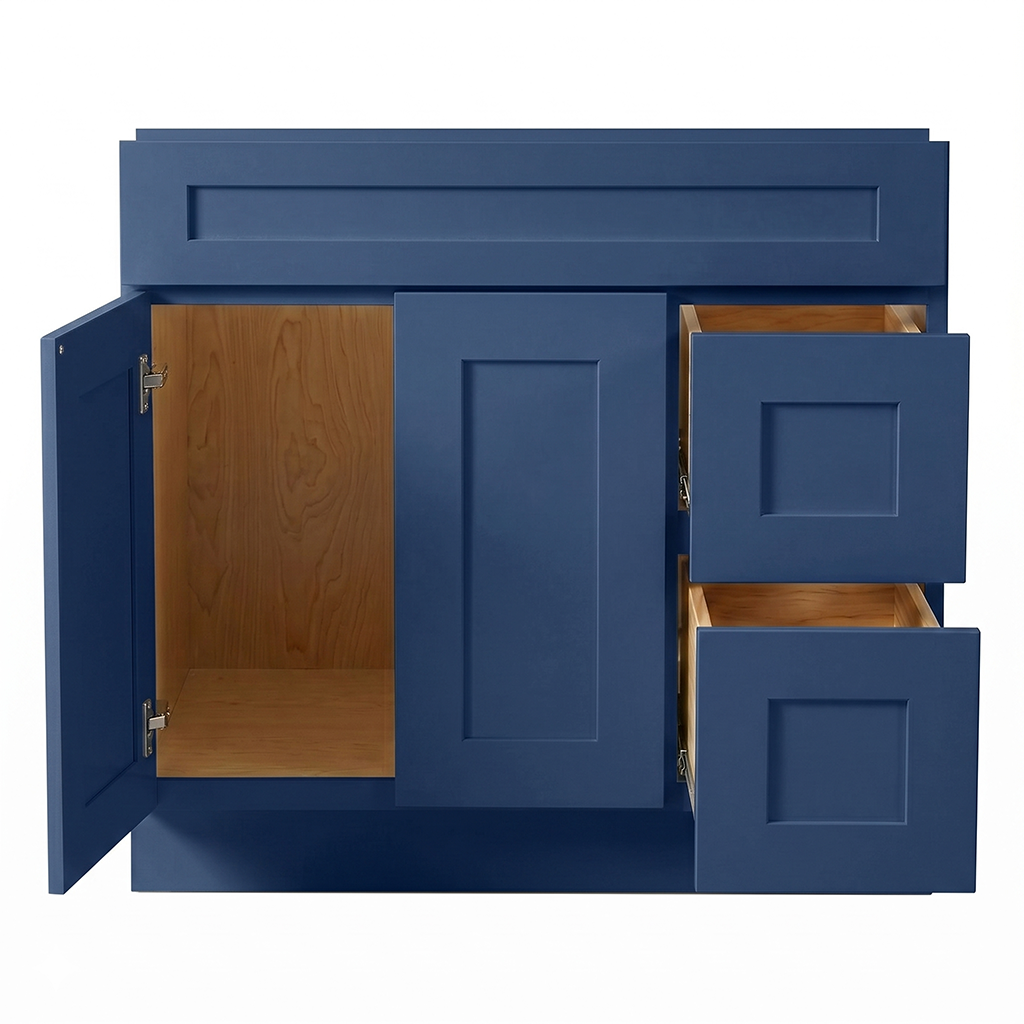 RTA Blue Shaker 36" Freestanding Bathroom Vanity 2-Drawer Right Combo Base
