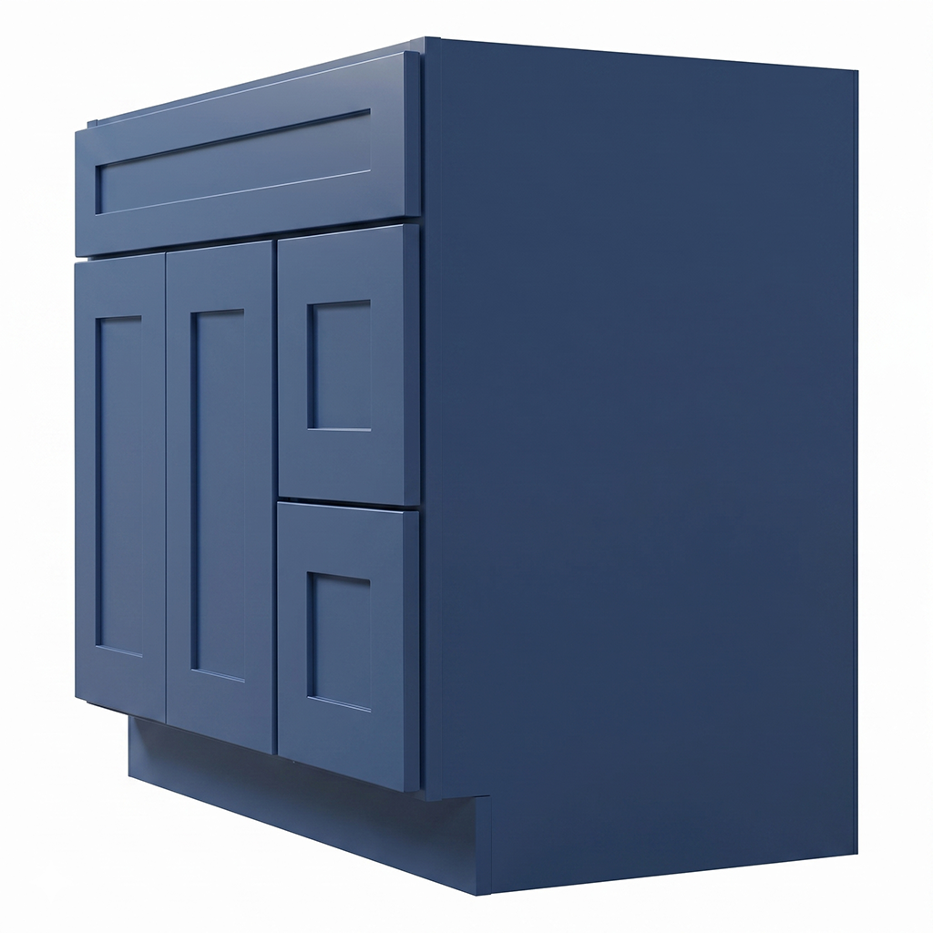 RTA Blue Shaker 36" Freestanding Bathroom Vanity 2-Drawer Right Combo Base