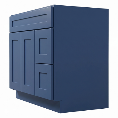 RTA Blue Shaker 36" Freestanding Bathroom Vanity 2-Drawer Right Combo Base