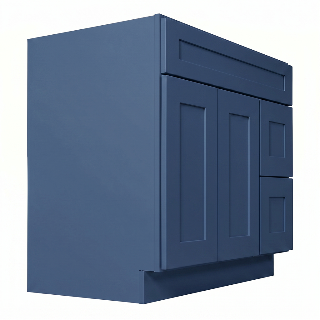 RTA Blue Shaker 36" Freestanding Bathroom Vanity 2-Drawer Right Combo Base